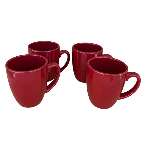 Set of 4 Solid Red Corelle Coordinates Stoneware Coffee Tea Mugs – 12 oz - Picture 1 of 10